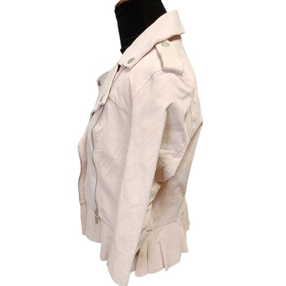 Pamela McCoy Women’s Pink Suede Leather Biker Jacket XS – Ruffle Hem Designer - Picture 4 of 16